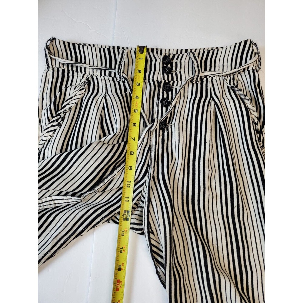 Free People 2 Women Pants Tapered High Rise Pleated Striped Straight White Black - Picture 9 of 11